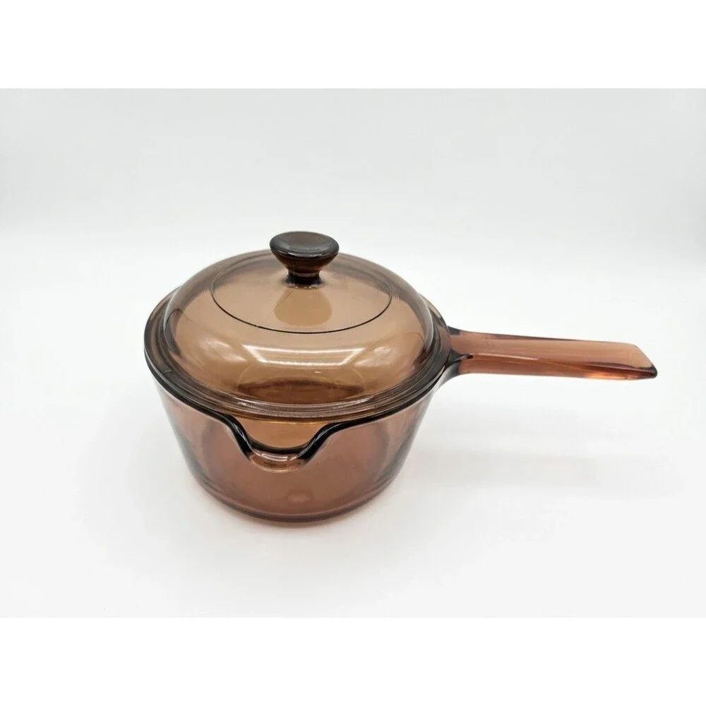 Pyrex Vintage Corning Ware Amber Visions 1 Liter Saucepan Pot With Lid. Made USA